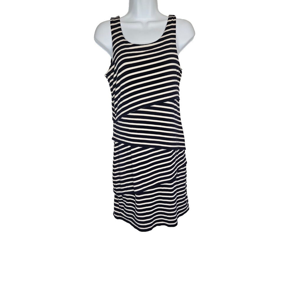 LOFT Striped Sleeveless Layered Dress Petite Small Blue White Nautical